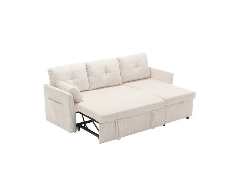  Canapé d'angle convertible 3 places,206x108x66cm,canapé-lit 3 places envelours côtelé avec lit gigogne,méridienne réversible rangement,beige  - Conforama A