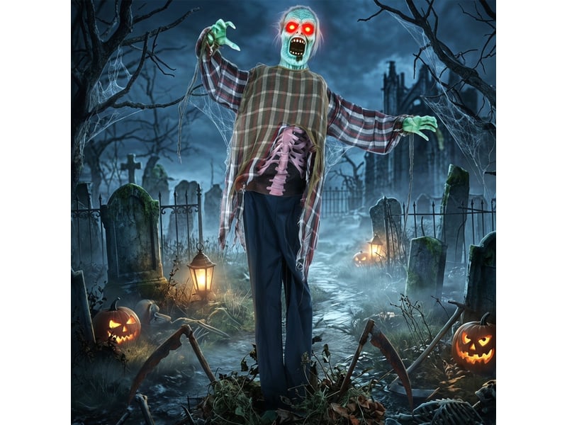  Décoration halloween animée zombie grandeur nature 170 cm activation sonore et tactile déco effrayante  - Conforama B