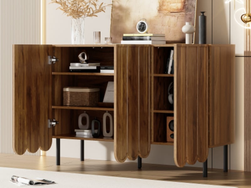  Buffet cuisine moderne, 120 x 35 x 80 cm, 3 portes ondulées, vaisselier avec étagères réglables, pour salle à manger et salon  - Conforama B