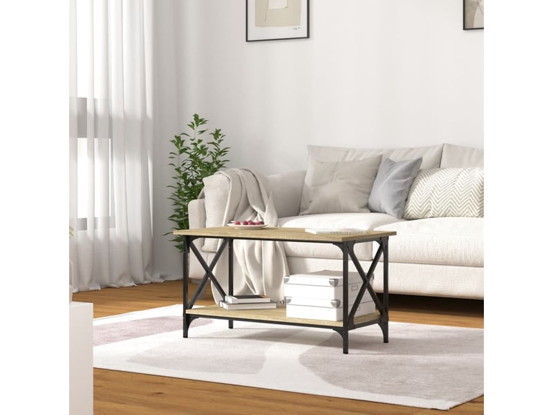  Table basse | table de salon chêne sonoma 80x45x45 cm bois d'ingénierie et fer  - Conforama C