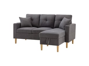 Canapé d'angle droit fixe <strong></strong> <strong></strong> 3 places Tissu gris avec coffre de rangement
