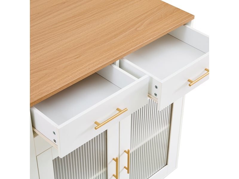  Îlot de cuisine extensible blanc avec prises et rangements 177 cm Fay Lum - Conforama E