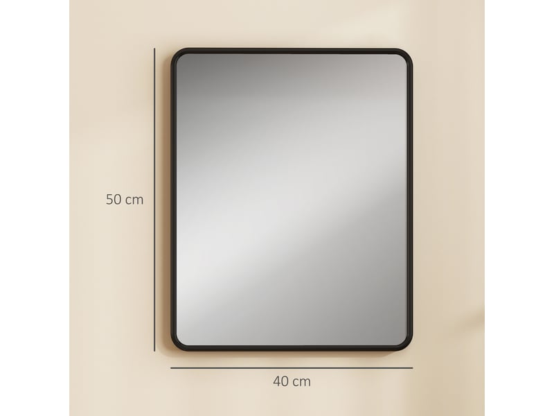  Miroir mural rectangulaire 50 x 40 cm, miroir décoratif moderne avec cadre en métal pour salon, entrée, couloir, noir  - Conforama C
