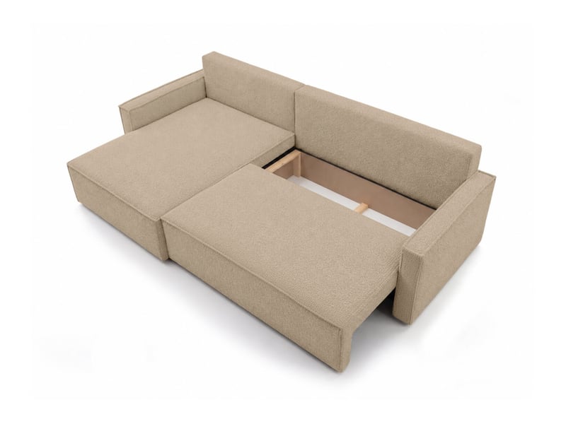  Farah - canapé d'angle max réversible et convertible 5 places accoudoirs slim en tissu bouclettes généreuses  - Conforama D