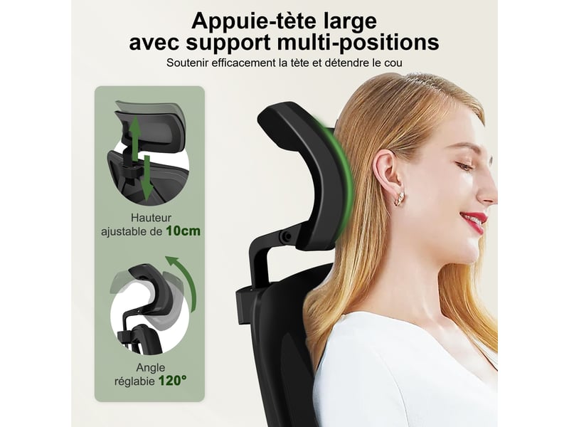  Fauteuil de bureau, fauteuil de bureau ergonomique, fauteuil de bureau avec soutien lombaire en mousse à mémoire de forme 3d  - Conforama B