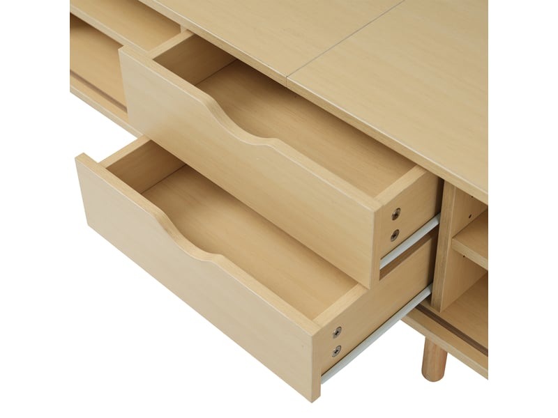  Meuble tv mdf 175x40x42 cm - 2 tiroirs, plateau arrondi, meuble bas fonctionnel  - Conforama E