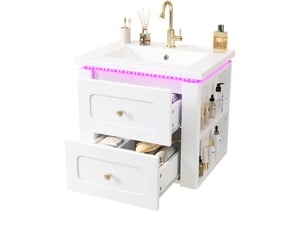 Meuble sous vasque avec 2 tiroirs, niche réglable, led et vasque en céramique pour salle de bain blanc 61 × 47 × 50 cm