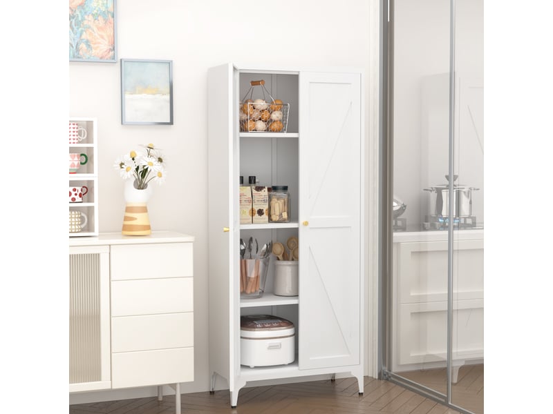  Armoire de rangement avec 2 portes et 3 étagères réglables, poignées dorées, pour cuisine et bureau, 174,5×42,0×14,0 cm  - Conforama C