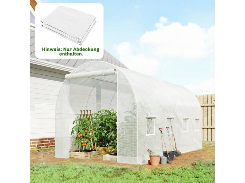  Housse de rechange pour serre 400x200x200 cm étanche avec porte et 8 fenêtres blanc  - Conforama D