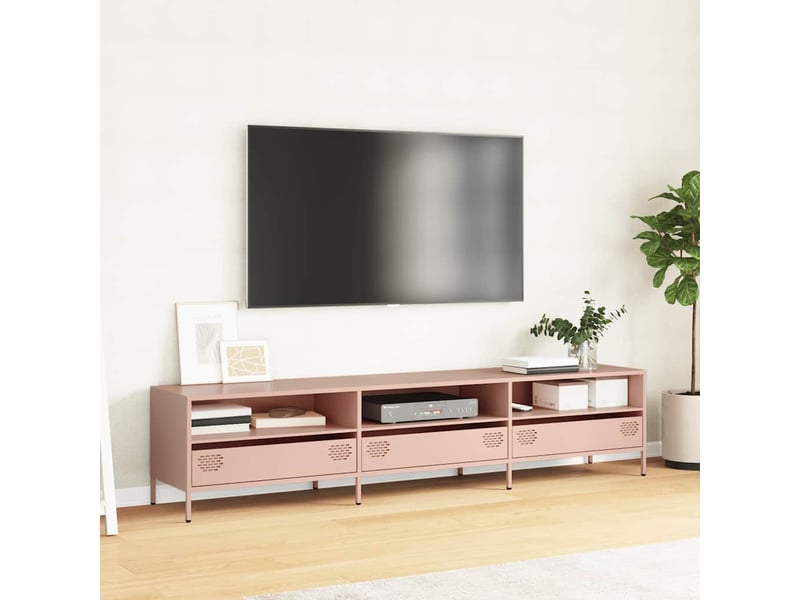  Meuble tv - banc tv - meuble de rangement rose 202x39x43,5 cm acier laminé à froid  - Conforama C