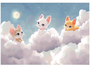 Papier peint panoramique intissé animaux nuages bleu - 350x250 cm - papier peint enfant
