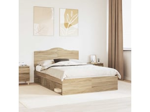 Lit adulte, lit double, cadre de lit chêne sonoma 150x200cm pin massif cf6243
