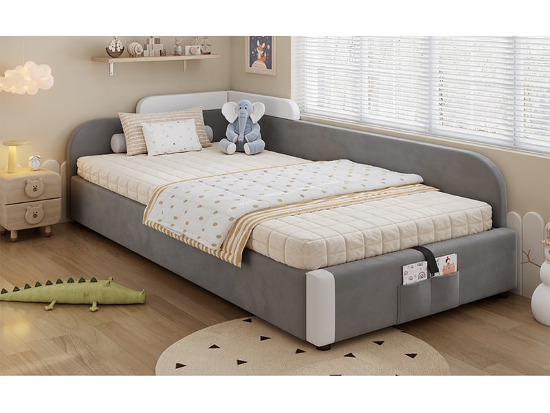  Lit avec rangement 90 x 200 cm, coffre hydraulique gris et blanc  - Conforama W