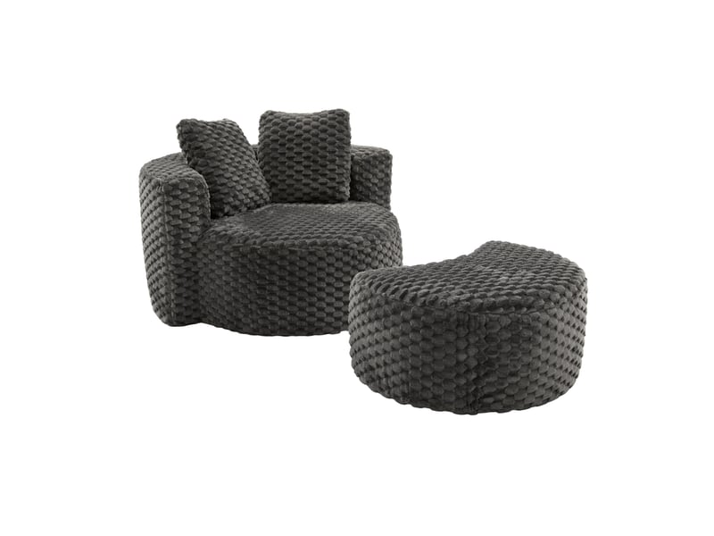 Fauteuil fixe 1 place en tissu gris foncé avec repose-pieds, design arrondi pour un coin détente moderne - Conforama A