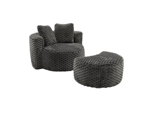 Fauteuil fixe 1 place en tissu gris foncé avec repose-pieds, design arrondi pour un coin détente moderne