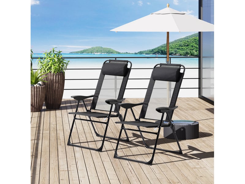  Lot de 2 chaises de jardin pliantes 62x70x109 cm dossier réglable 5 positions métal noir  - Conforama B