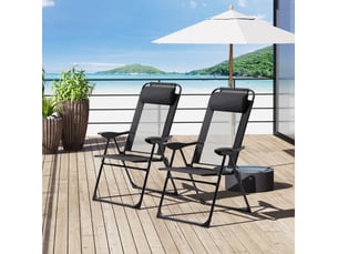 Lot de 2 chaises de jardin pliantes 62x70x109 cm dossier réglable 5 positions métal noir