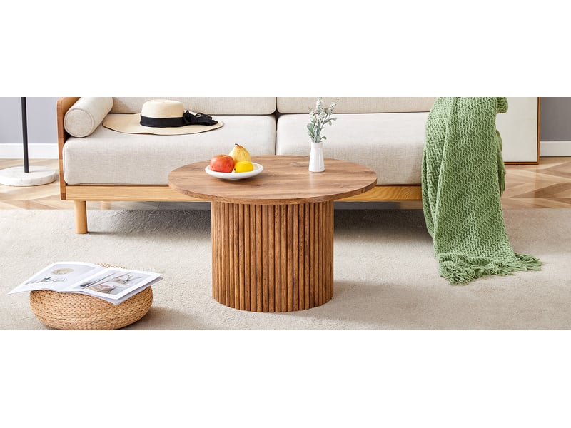  Table basse ronde mdf 70 cm bois style colonne romaine structure métallique salon evarich - Conforama D