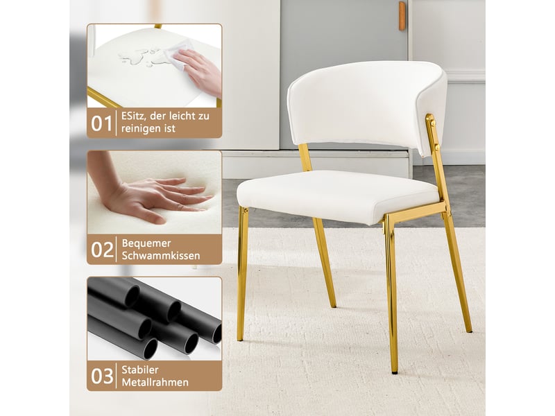  Lot de 2 chaises de salle à manger,51x49x78 cm,avec dossier ergonomique,similicuir,blanc  - Conforama E