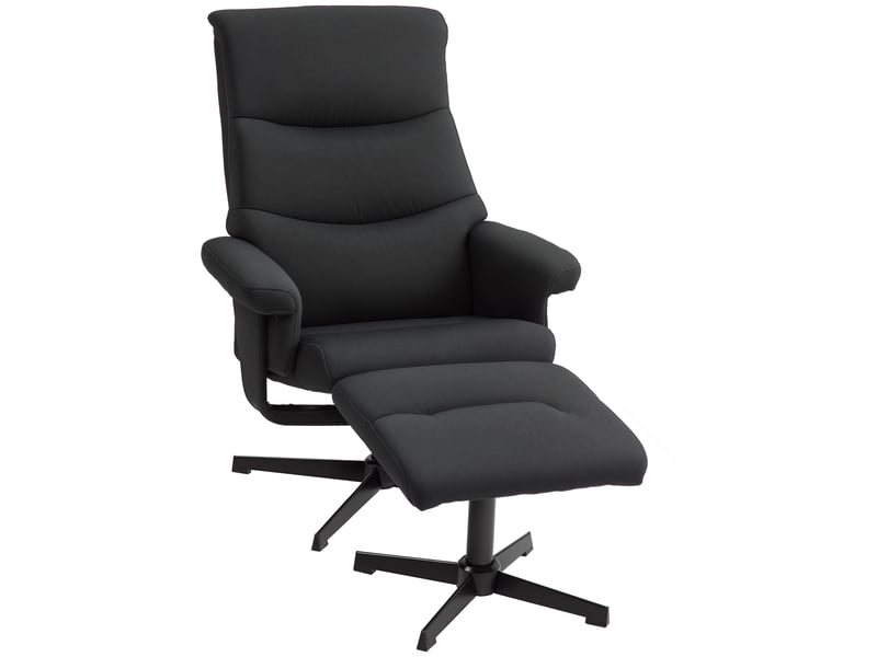  Fauteuil inclinable avec repose-pieds, pivotant, à bascule, aspect velours, jusqu'à 150 kg, noir  - Conforama A