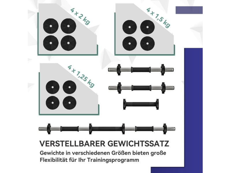  Set d'haltères et barre 2 en 1 105 x 20 x 20 cm noir et vert en plastique, poids réglable 20 kg  - Conforama D