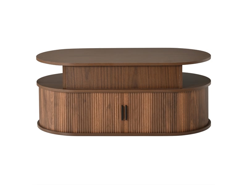 Table basse ovale relevable avec rangement, table salon en mdf coloris noyer, 100x50x40 cm - Conforama R