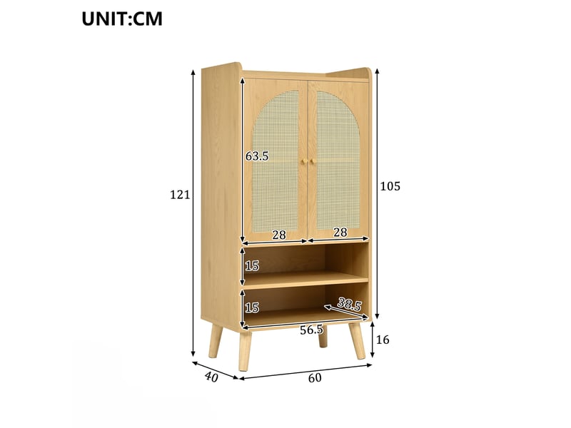  Buffet haut 60x40x121 cm 2 portes en rotin panneau de particules naturel  - Conforama E