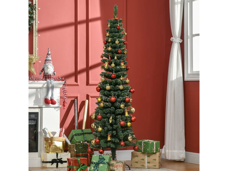  Sapin de noël fin et enneigé, 443 branches, base amovible et pliable, ø48 x 165 cm, vert  - Conforama B