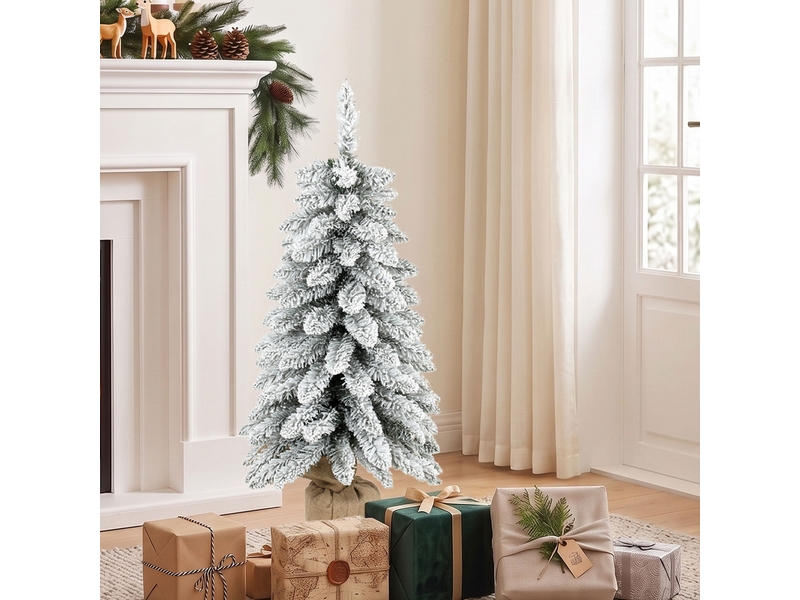  Sapin de noël artificiel, 90 cm (3 pi), sapin élancé en forme de crayon avec 107 extrémités de branches, base en jute, blanc  - Conforama B