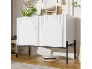 Buffet 100x40x75 cm 2 portes pieds en métal panneau de particules blanc