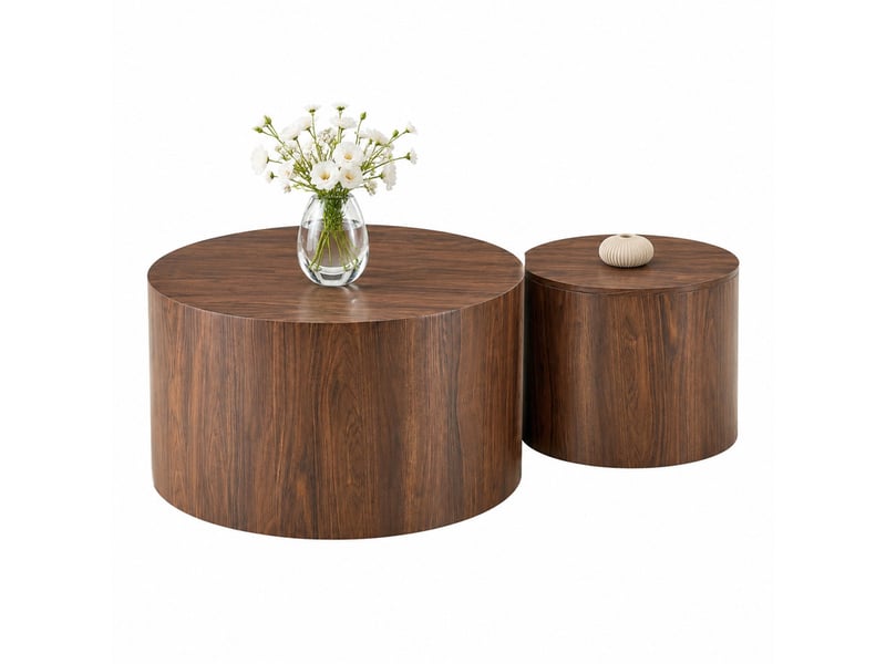 Ensemble de 2 tables basses gigognes rondes ø62,844 cm en mdf avec rangement noyer chicfurn - Conforama A