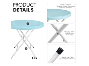 Table pliante ronde en hdpe avec piètement métallique repliable, montage sans outil, 80 cm, capacité 136 kg