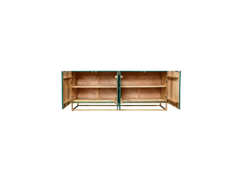  Buffet mizu 177 cm en bois massif de manguier turquoise – 4 portes – pieds et détails dorés  - Conforama E