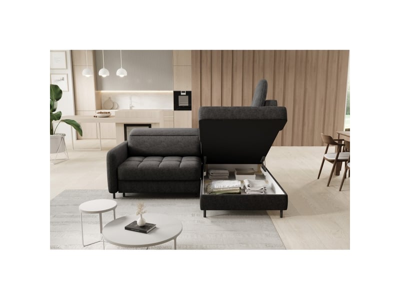  Canapé d'angle droit convertible barnea 208 cm gris foncé en tissu chenille avec rangement  - Conforama C
