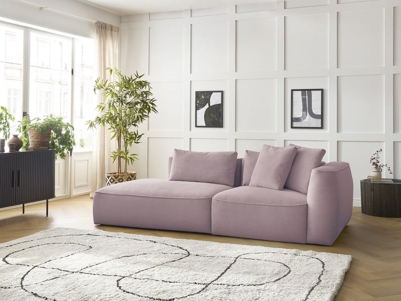 Bobochic canapé droit fixe 3 places leopold velours côtelé violet accoudoir droit LEOPOLD - Conforama D