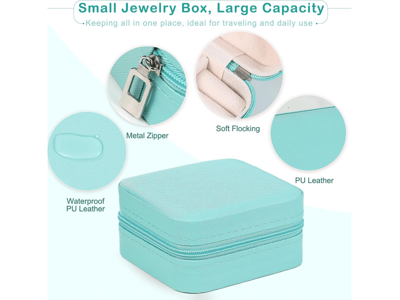 Petite boîte à bijoux pour femme, coffret à bijoux de voyage, pu-leder rangement pour bagues, boucles, colliers (bleu) - Conforama C
