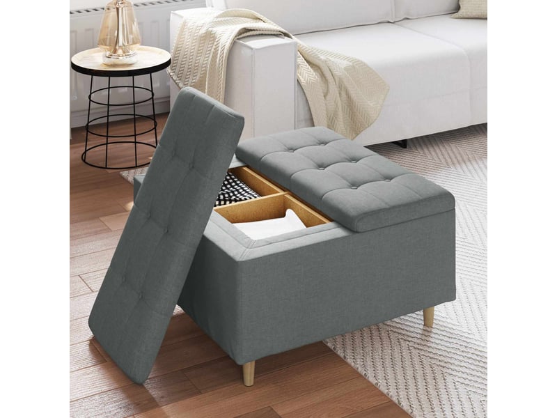  Ottoman, repose pied salon avec rangement gris foncé 80x80x45 cm tissu  - Conforama D