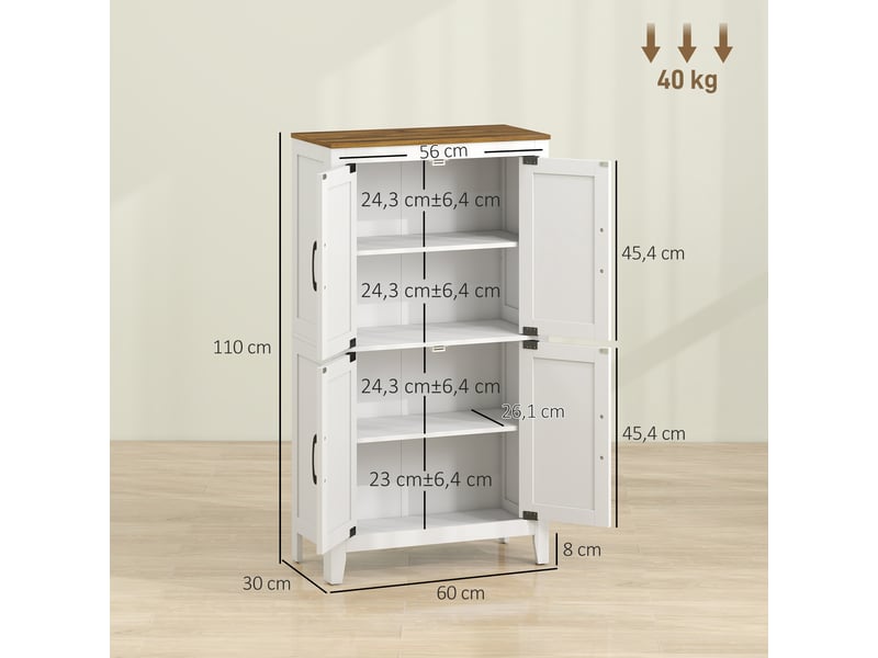  Meuble bas salle de bain style campagne chic 4 portes 2 étagères blanc effet bois  - Conforama C