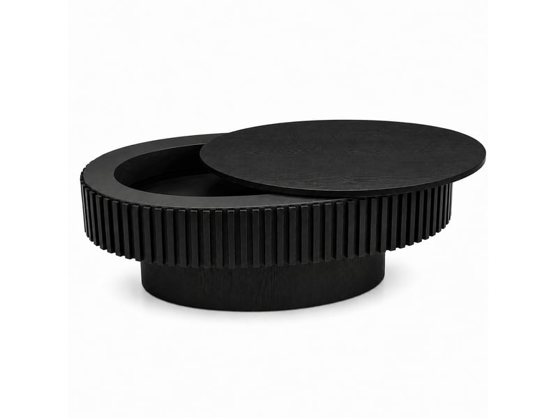  Table basse ovale 98x60x35 cm avec rangement caché mdf noir mat  - Conforama A