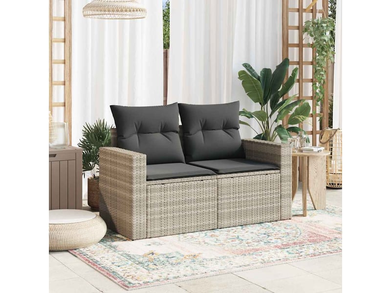 Canapé de jardin 2 places et coussins gris clair résine tressée - Conforama C