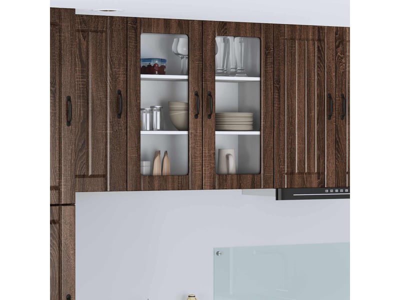 Meuble mural de cuisine, cabinet en verre mural chêne brun 80x31x80cm shl791 - Conforama B