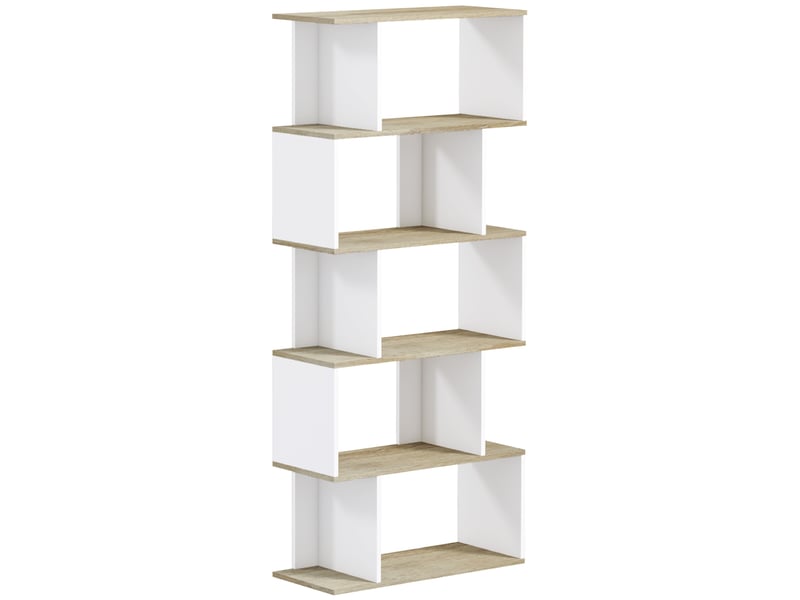  Bibliothèque style scandinave meuble de rangement 5 étagères anti-basculement charge 25 kg aspect bois &amp; blanc  - Conforama A
