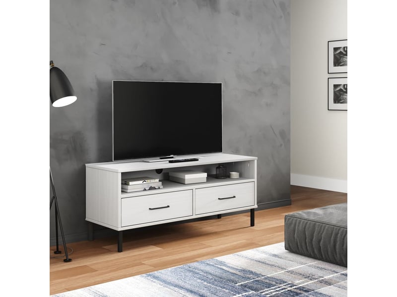  Meuble tv - banc tv - meuble de rangement avec pieds en métal blanc bois de pin massif oslo  - Conforama B