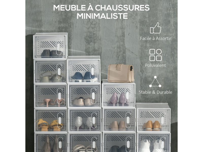  Lot de 18 boites cubes rangement à chaussures modulable 25 x 35 x 19 cm - avec portes transparentes  - Conforama A