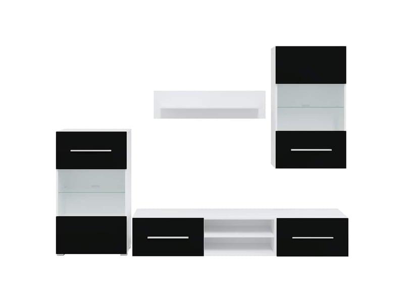  Meubles tv - banc tv - meuble de rangement avec lumière led 5 pcs noir mat bois d'ingénierie  - Conforama E