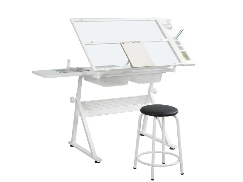  Table à dessin en verre trempé avec chaise, plateau inclinable et hauteur réglable  - Conforama A