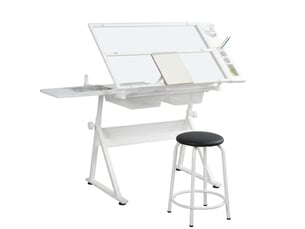 Table à dessin en verre trempé avec chaise, plateau inclinable et hauteur réglable