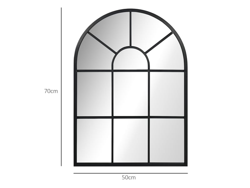  Miroir mural fenêtre arqué 70 x 50 cm – noir – cadre métal décoratif à fixation murale préinstallée  - Conforama C