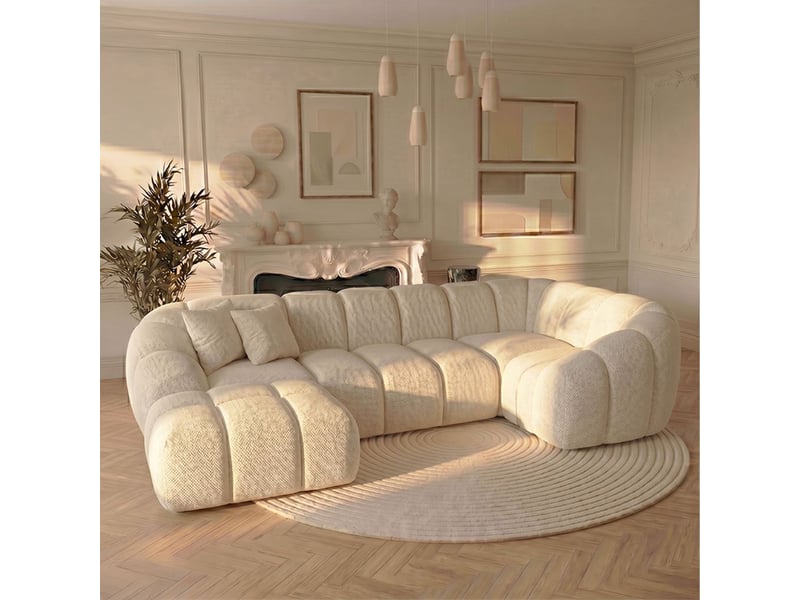 Canapé bulle en u méridienne gauche en tissu chenille beige - bois renforcé - serena - morphea Serena U non convertible - Conforama B