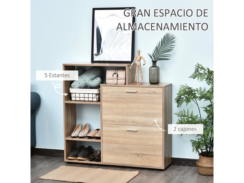  Meuble à chaussures en bois avec étagères et compartiments, meuble à chaussures pour entrée, 101,5 x 25,5 x 98 cm  - Conforama E